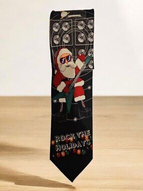 Rock the Holidays Santa Christmas Tie Santa Playing Guitar Novelty Necktie